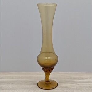 Vintage Hand Blown Amber Twisted Stem Bud Vase 10" Mid Century Empoli Style